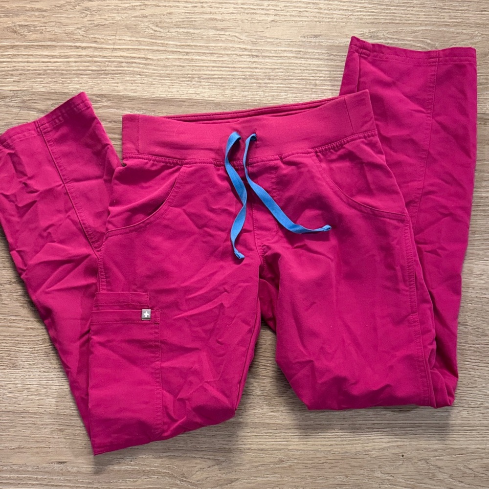 Figs Women's Pink Pants with Blue Drawstring